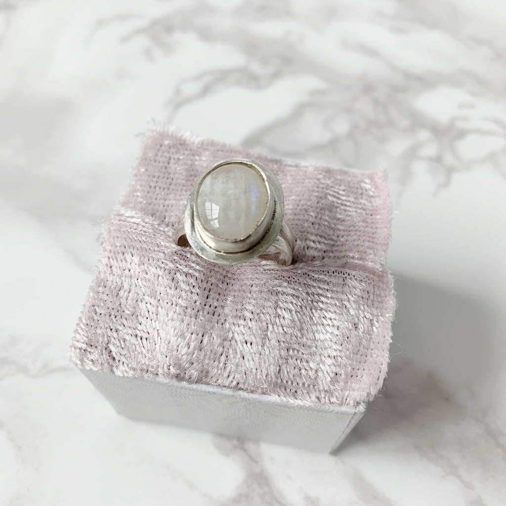 Moonstone Halo Ring Size 8 - The Catalyst Mercantile