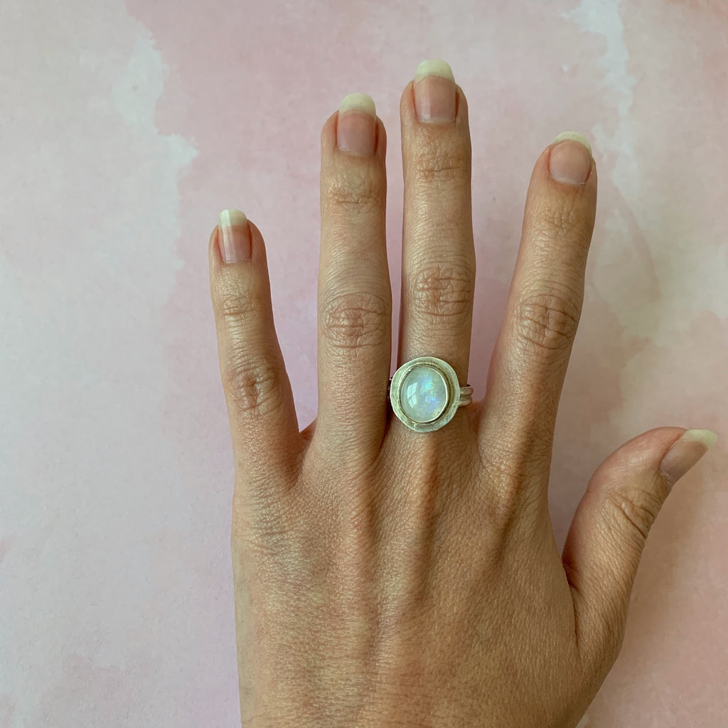 Moonstone Halo Ring Size 8 - The Catalyst Mercantile